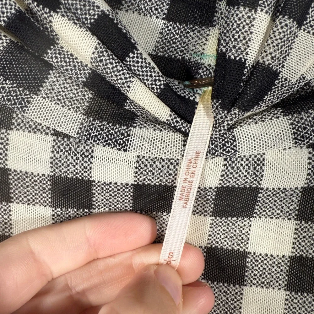 Free People Gather Turtleneck Top Small Black White‎ Gingham Check